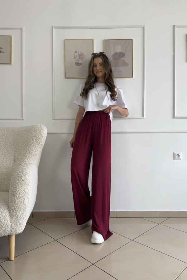 Spodnie wide leg karbowane 100% wiskoza bordowe MISHA