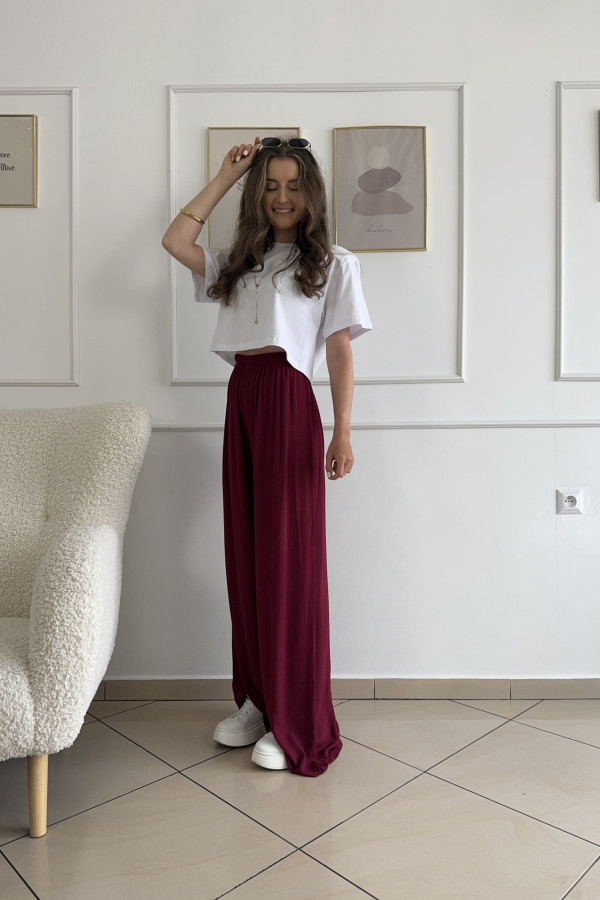 Spodnie wide leg karbowane 100% wiskoza bordowe MISHA 1