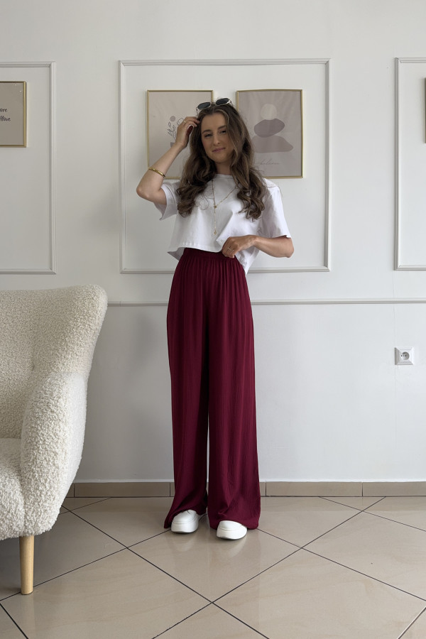 Spodnie wide leg karbowane 100% wiskoza bordowe MISHA 2