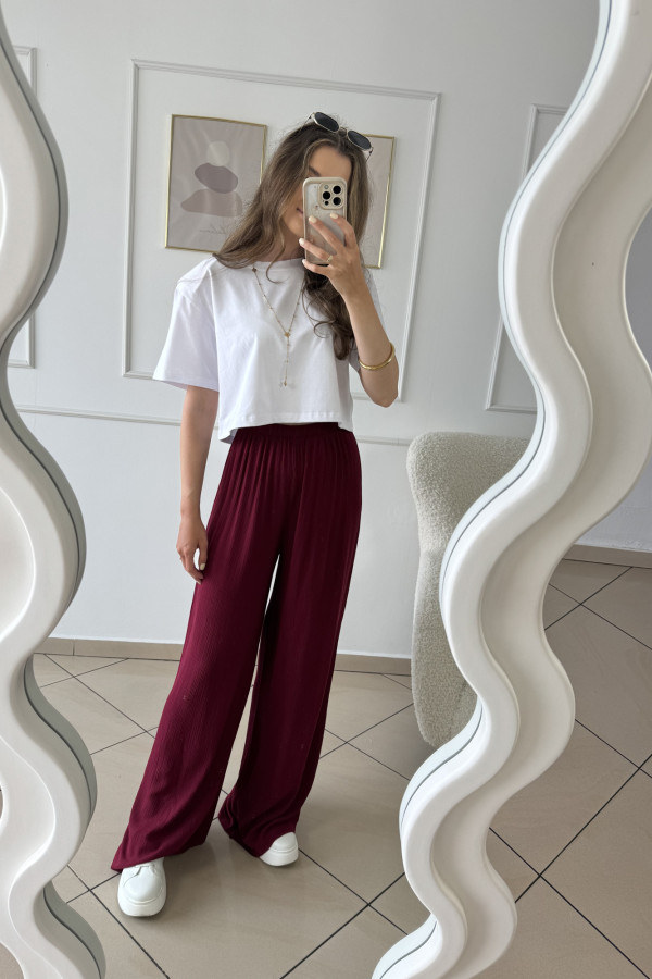 Spodnie wide leg karbowane 100% wiskoza bordowe MISHA 3