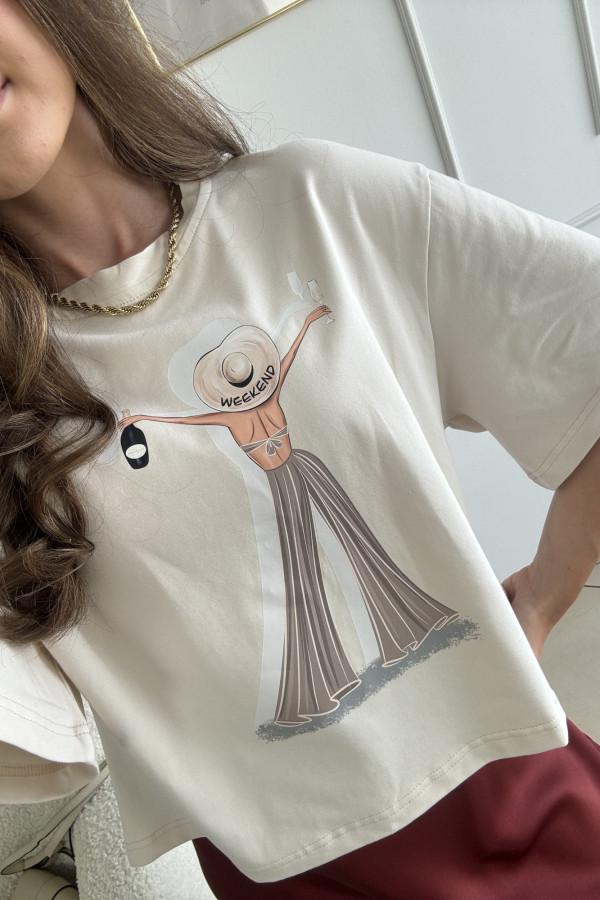 T-shirt z nadrukiem beżowy WEEKEND