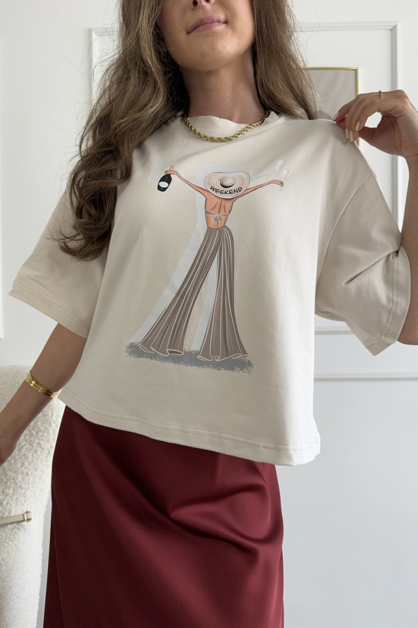 T-shirt z nadrukiem beżowy WEEKEND 1