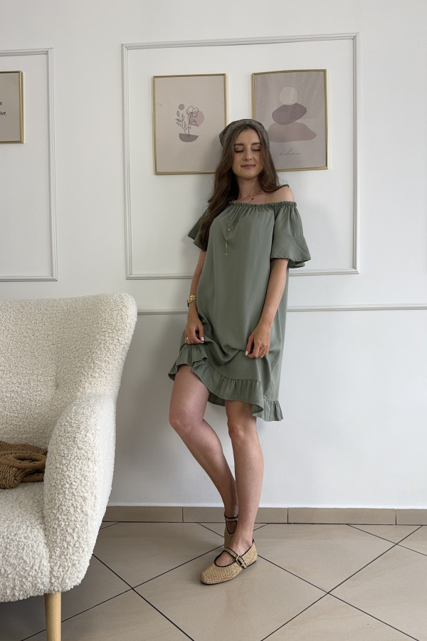 Sukienka o luźnym 100% tencel oliwkowa GENIA 3
