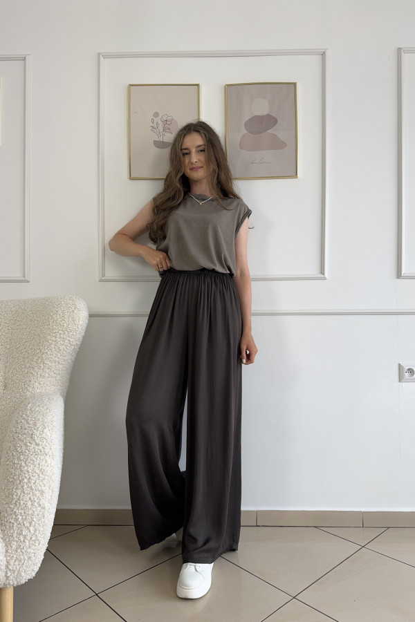 Spodnie wide leg 100% wiskoza czekolada CAPRI