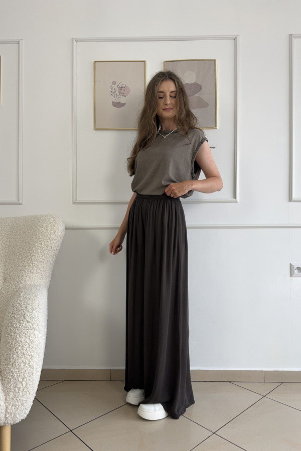 Spodnie wide leg 100% wiskoza czekolada CAPRI 2