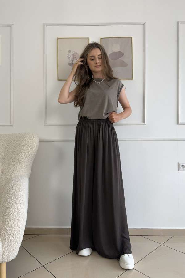 Spodnie wide leg 100% wiskoza czekolada CAPRI 3