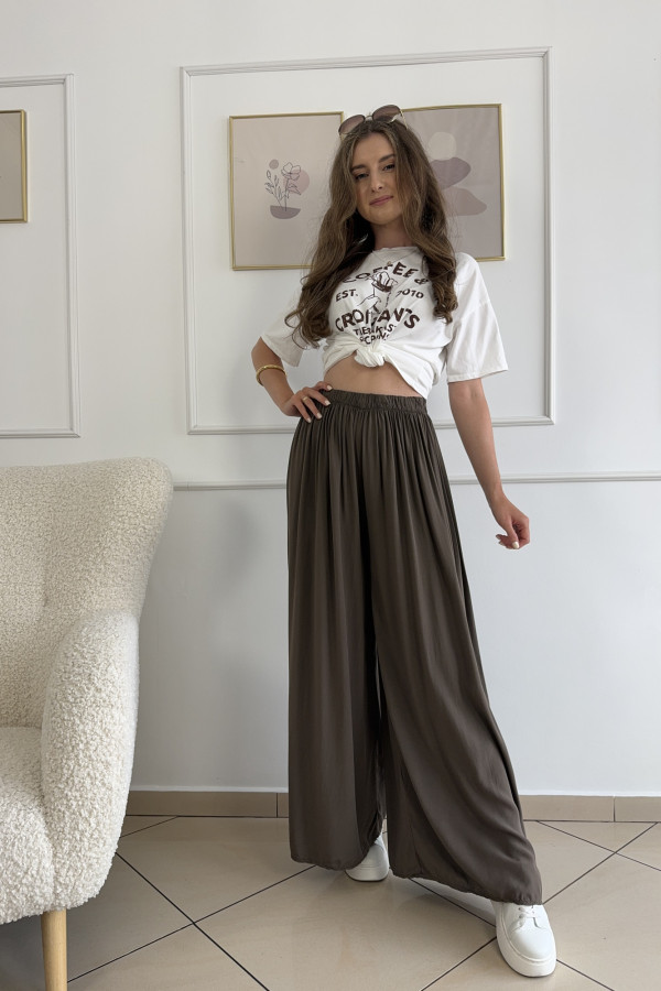 Spodnie wide leg bez kieszeni czekoladowe MURPHY II