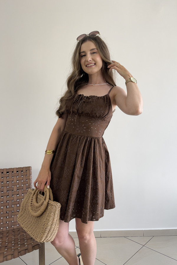 Sukienka ażurowa czekoladowa mini RACHEL