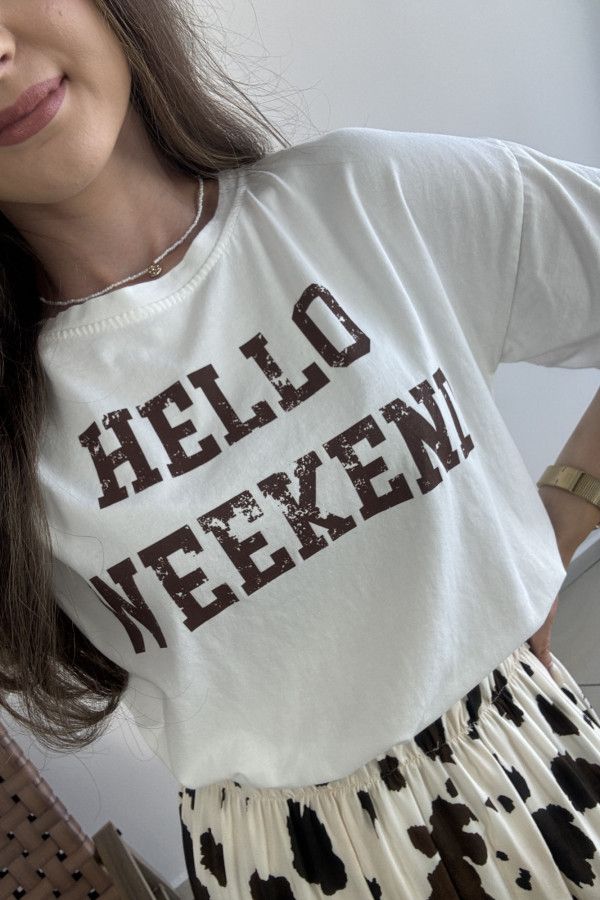 T-shirt z napisem 100% bawełna HELLO WEEKEND