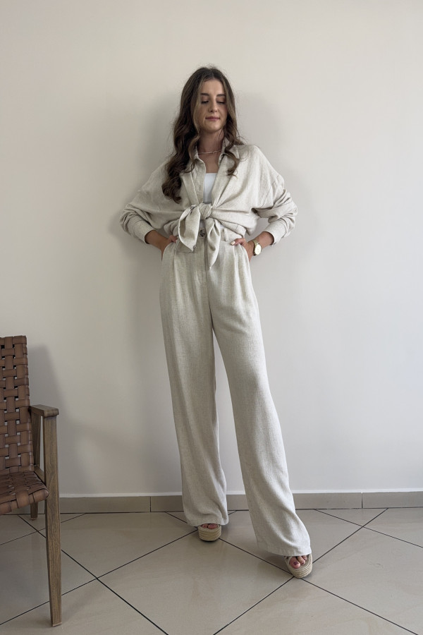 Spodnie wide leg wiskoza i len STAR 4