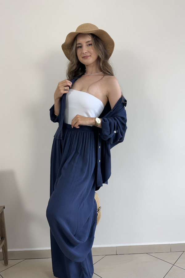 Koszula oversize tencel i wiskoza granatowa CELIA 2
