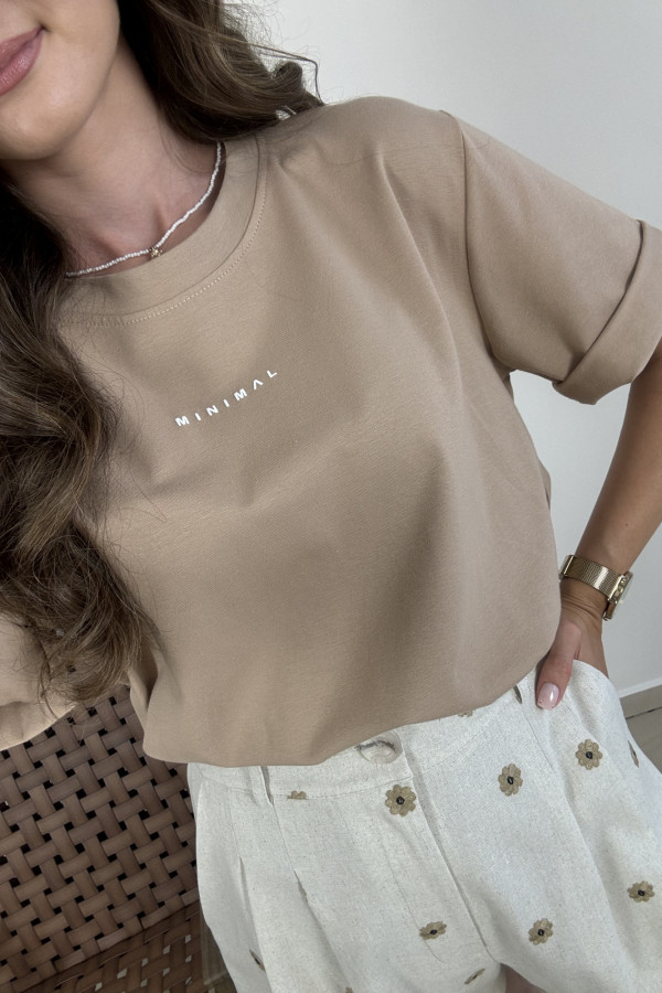 T-shirt bawełniany karmelowy MINIMAL