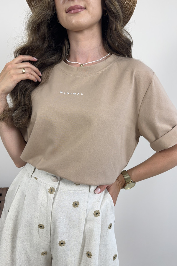 T-shirt bawełniany karmelowy MINIMAL 1