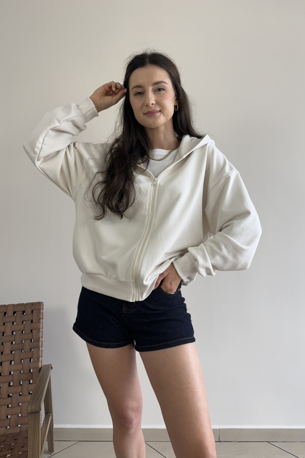 Bluza oversize z kapturem zapinana na zamek kokos ALBA