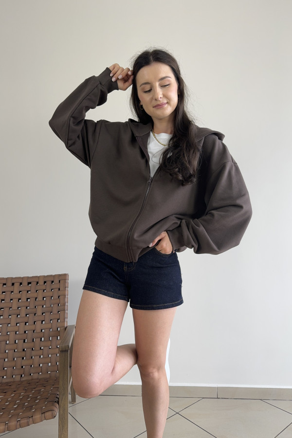 Bluza oversize z kapturem zapinana na zamek czekoladowa ALBA