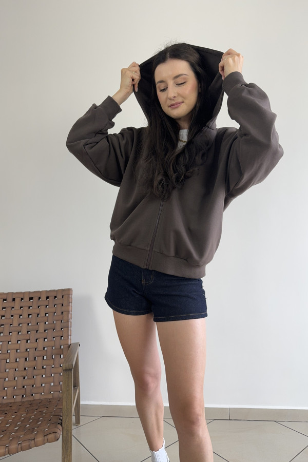 Bluza oversize z kapturem zapinana na zamek czekoladowa ALBA 1