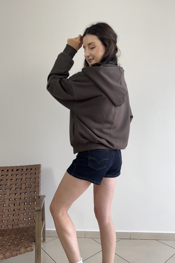 Bluza oversize z kapturem zapinana na zamek czekoladowa ALBA 2