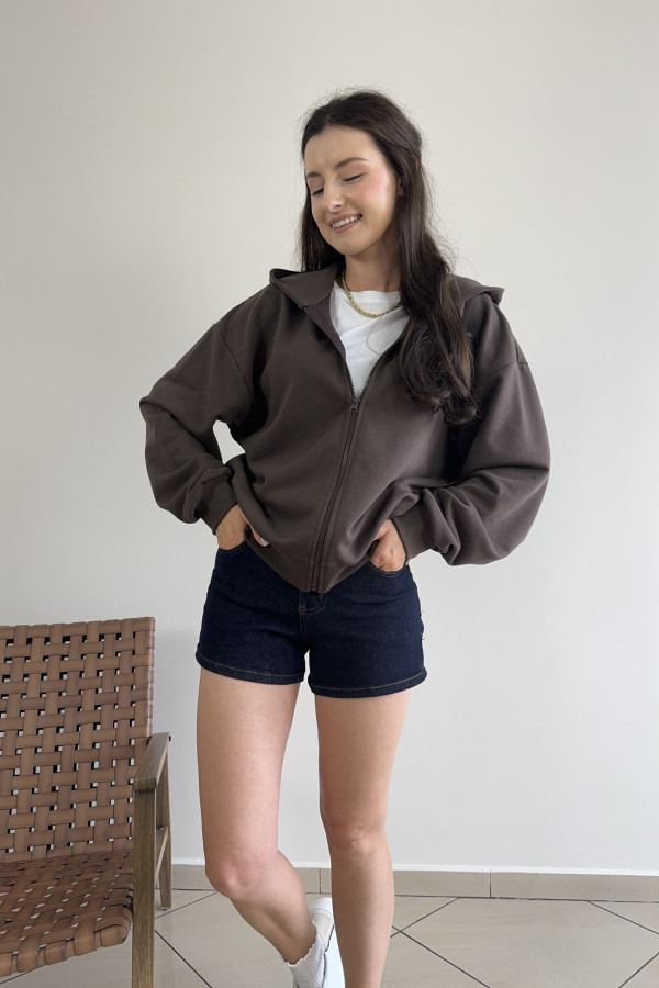 Bluza oversize z kapturem zapinana na zamek czekoladowa ALBA 5