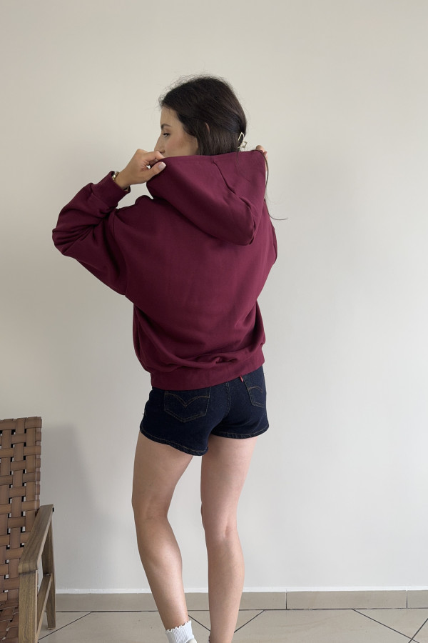 Bluza oversize z kapturem zapinana na zamek bordowa ALBA 1