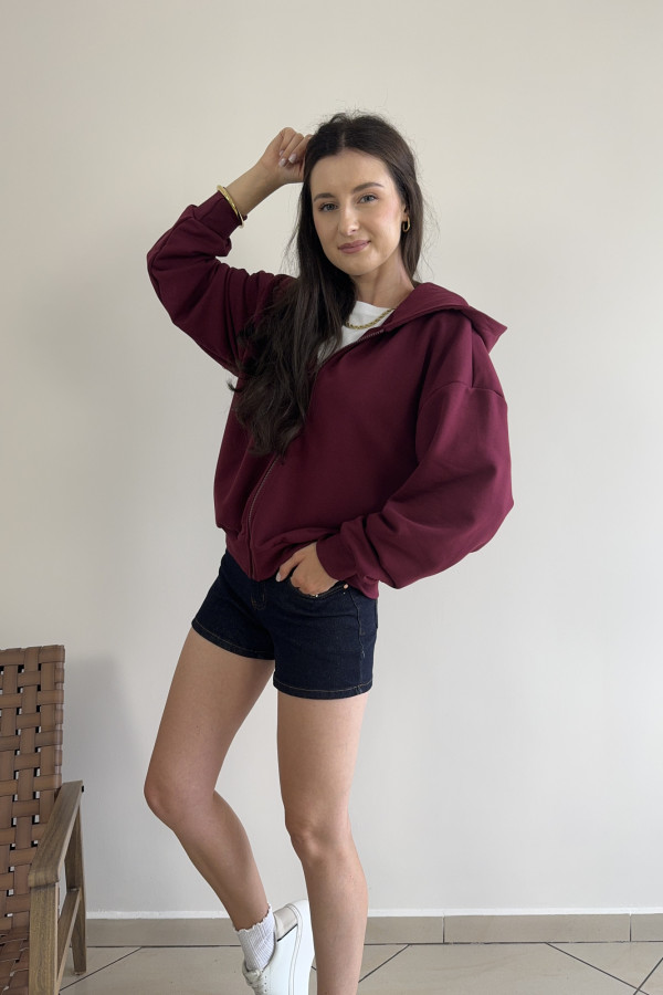 Bluza oversize z kapturem zapinana na zamek bordowa ALBA 2