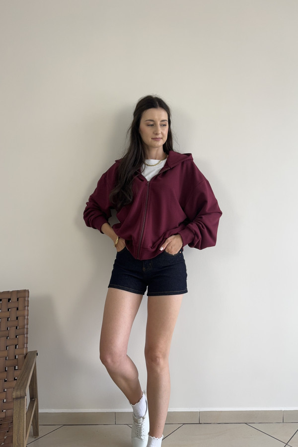 Bluza oversize z kapturem zapinana na zamek bordowa ALBA 3