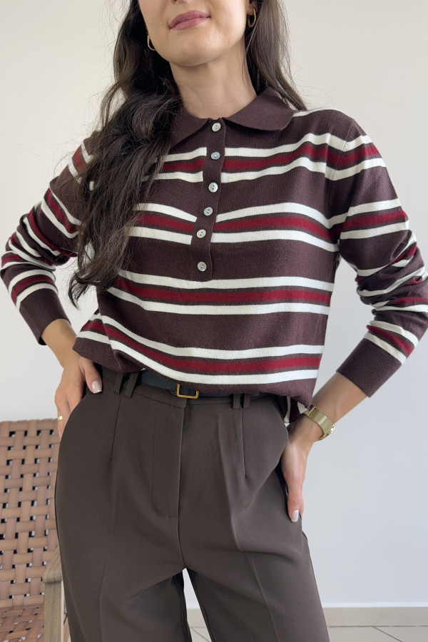 Sweter w czekoladowo-bordowe paski NOAH