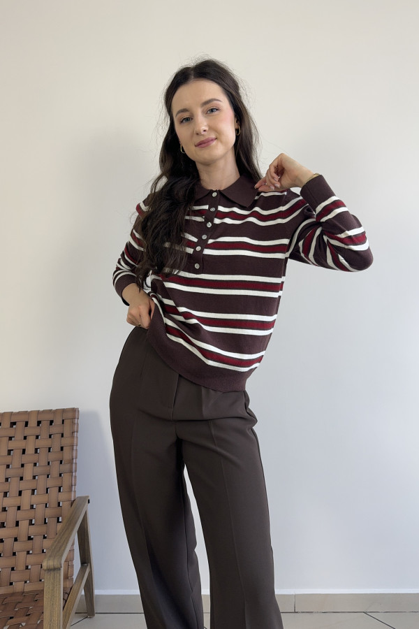 Sweter w czekoladowo-bordowe paski NOAH 2
