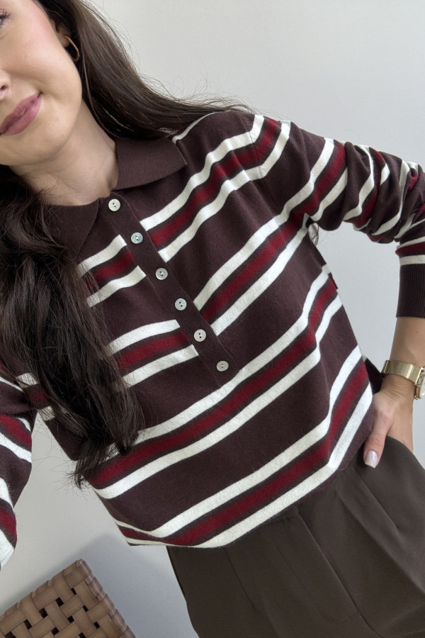 Sweter w czekoladowo-bordowe paski NOAH 3