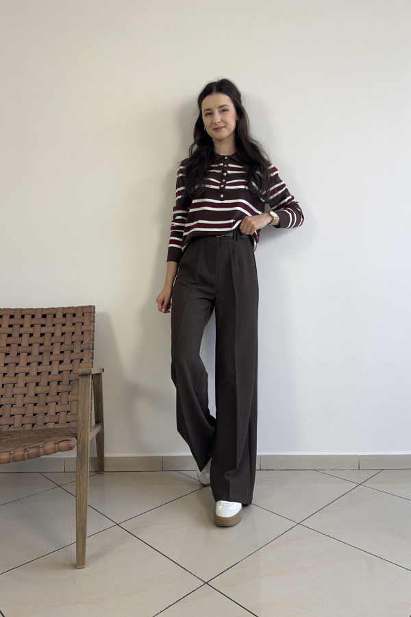 Sweter w czekoladowo-bordowe paski NOAH 4