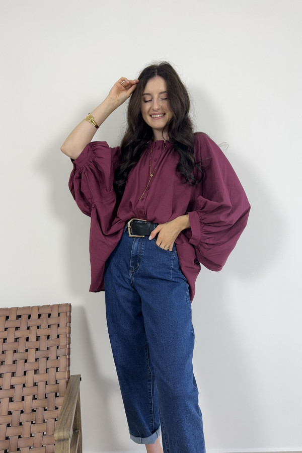 Koszula o kroju oversize 100% bawełna bakłażanowa ANGEL