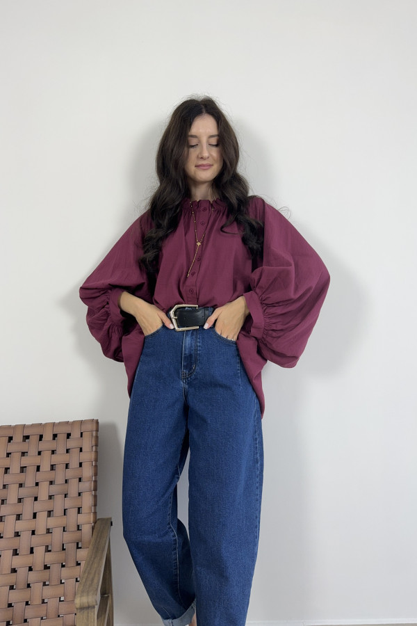 Koszula o kroju oversize 100% bawełna bakłażanowa ANGEL 3
