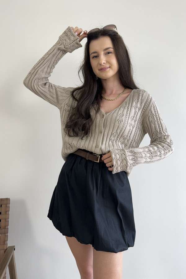 Sweter ażurowy z rękawkiem typu dzwonek 100% bawełna beżowy ARIEL 1