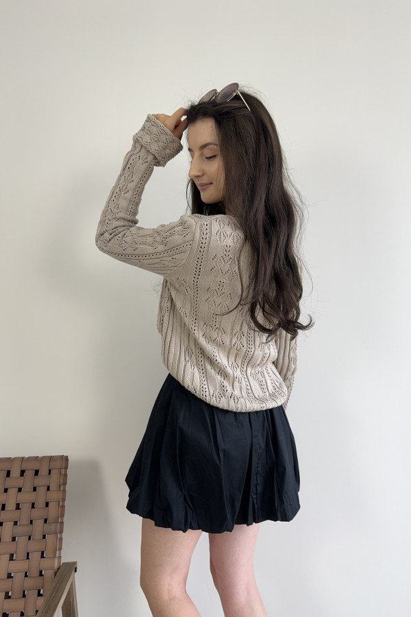 Sweter ażurowy z rękawkiem typu dzwonek 100% bawełna beżowy ARIEL 2