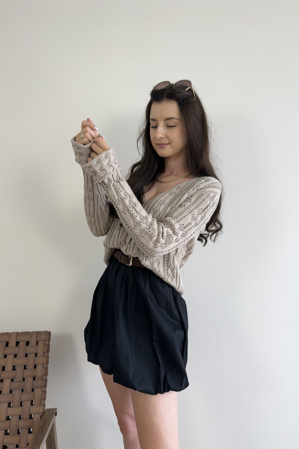 Sweter ażurowy z rękawkiem typu dzwonek 100% bawełna beżowy ARIEL 3