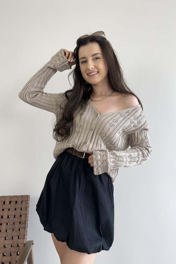 Sweter ażurowy z rękawkiem typu dzwonek 100% bawełna beżowy ARIEL 4
