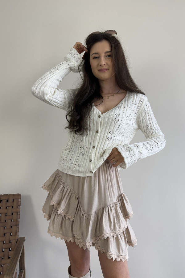 Sweter ażurowy z rękawkiem typu dzwonek 100% bawełna śmietankowy ARIEL 1