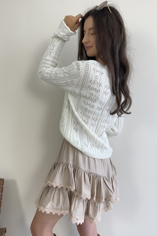 Sweter ażurowy z rękawkiem typu dzwonek 100% bawełna śmietankowy ARIEL 2