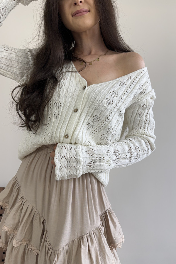 Sweter ażurowy z rękawkiem typu dzwonek 100% bawełna śmietankowy ARIEL 3