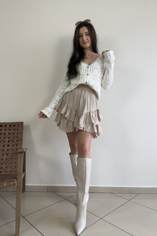 Sweter ażurowy z rękawkiem typu dzwonek 100% bawełna śmietankowy ARIEL 4
