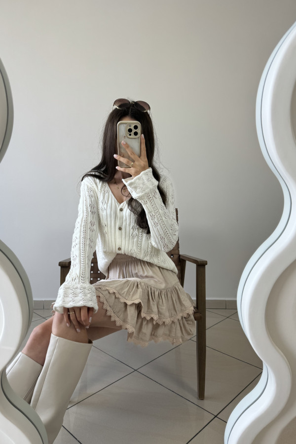 Sweter ażurowy z rękawkiem typu dzwonek 100% bawełna śmietankowy ARIEL 5