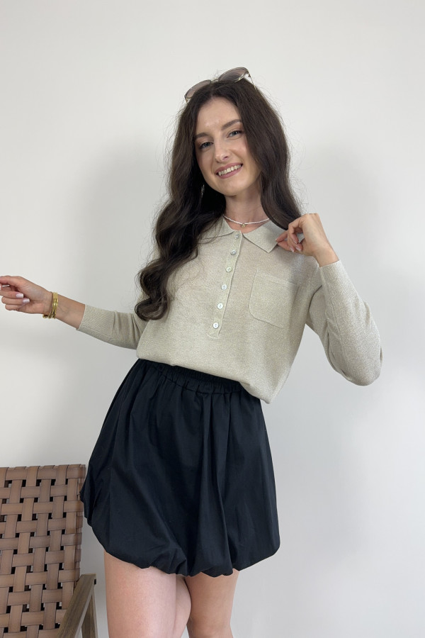 Sweter polo ze złotą nitką i guzikami beżowy MULAN 4