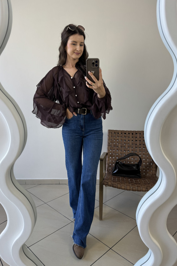 Spodnie jeansy ciemnogranatowe wide leg strzępiona nogawka VILLY 3