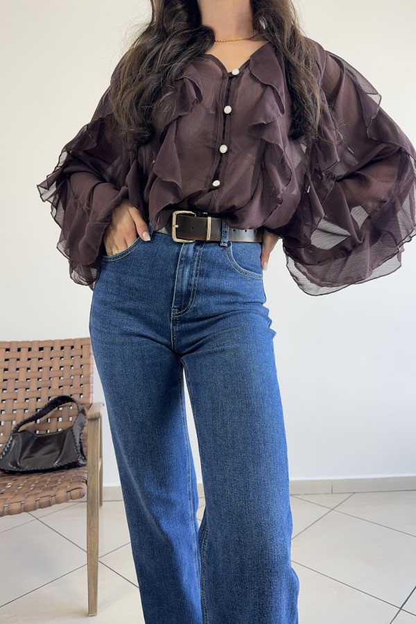 Spodnie jeansy ciemnogranatowe wide leg strzępiona nogawka VILLY 4
