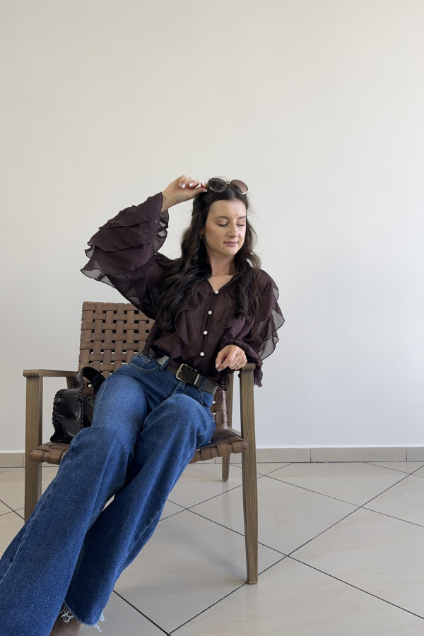 Spodnie jeansy ciemnogranatowe wide leg strzępiona nogawka VILLY 6