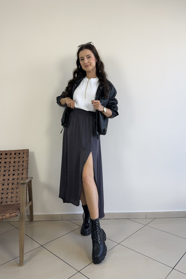 Spódnica midi z dwoma rozcięciami grafit LUISA 1