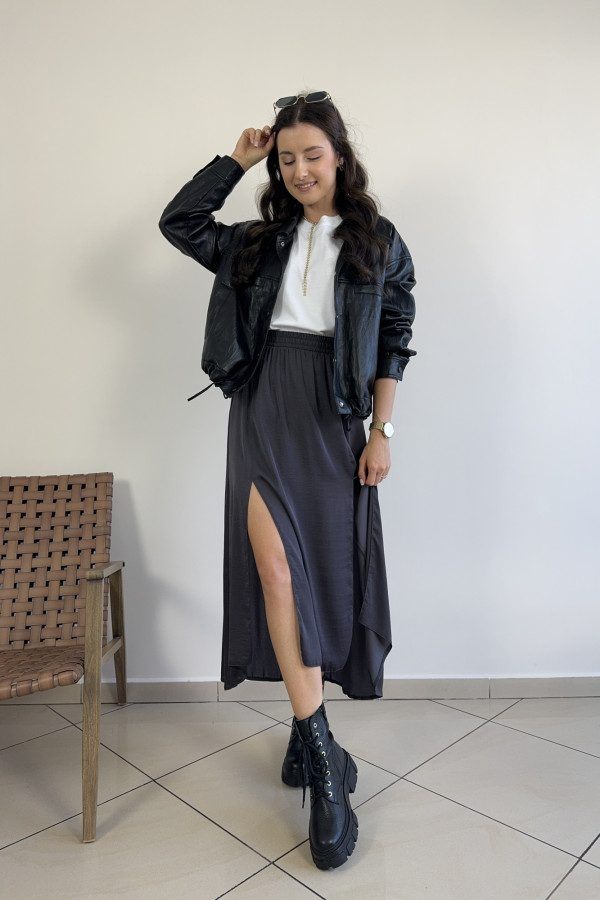 Spódnica midi z dwoma rozcięciami grafit LUISA 2
