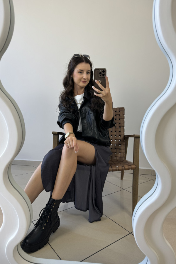 Spódnica midi z dwoma rozcięciami grafit LUISA 4