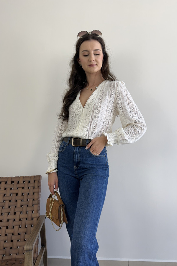Bluzka w stylu boho śmietankowa 100% bawełna FIRLA 2
