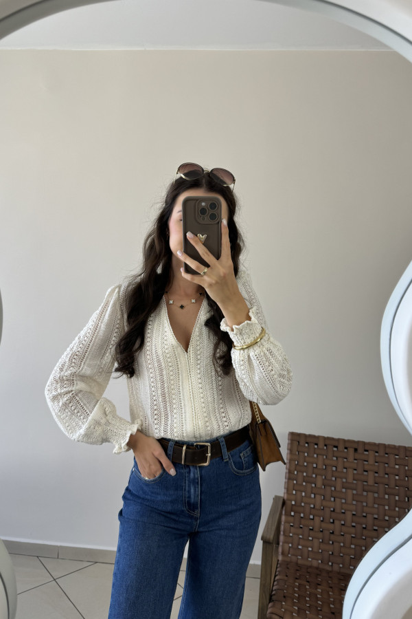 Bluzka w stylu boho śmietankowa 100% bawełna FIRLA 4