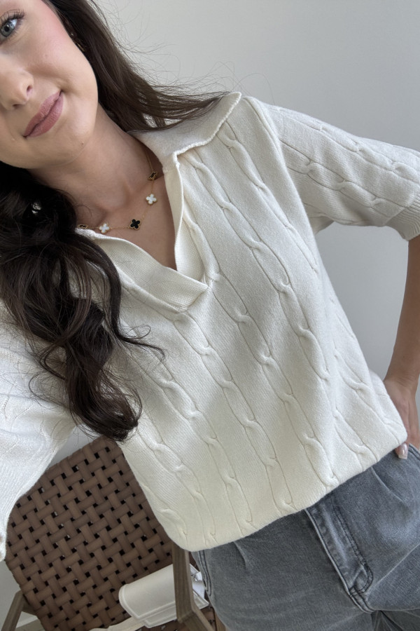 Sweter pleciony z kołnierzykiem polo VERO 2